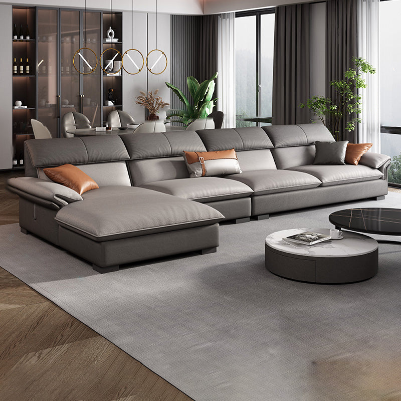 Grey Faux Leather Sectional Sofa Pillow Top Arm Sectional Ottoman Included 2-Seater Sofa & 1-Seater Sofa & Chaise Longue Faux Leather Left Clearhalo 'furn' 'furn_sectionals' 'Furniture' 'Living Room Furniture' 'Sectionals' 6920929