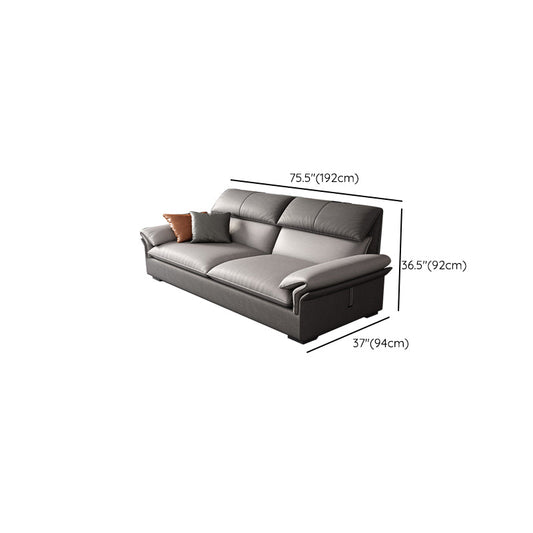 Grey Faux Leather Sectional Sofa Pillow Top Arm Sectional Ottoman Included Clearhalo 'furn' 'furn_sectionals' 'Furniture' 'Living Room Furniture' 'Sectionals' 6920933