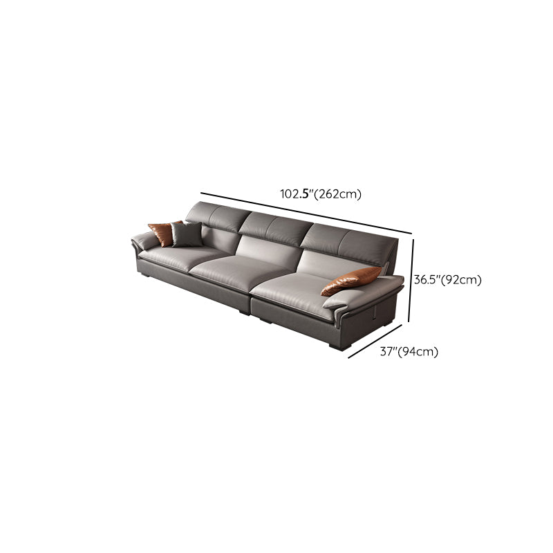 Grey Faux Leather Sectional Sofa Pillow Top Arm Sectional Ottoman Included Clearhalo 'furn' 'furn_sectionals' 'Furniture' 'Living Room Furniture' 'Sectionals' 6920934