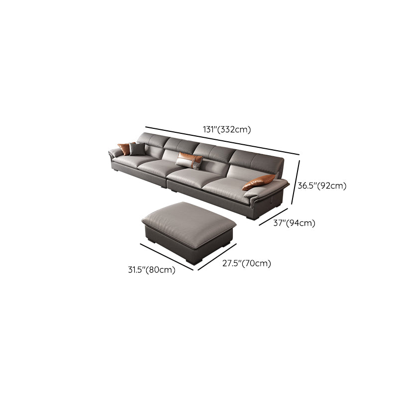 Grey Faux Leather Sectional Sofa Pillow Top Arm Sectional Ottoman Included Clearhalo 'furn' 'furn_sectionals' 'Furniture' 'Living Room Furniture' 'Sectionals' 6920937