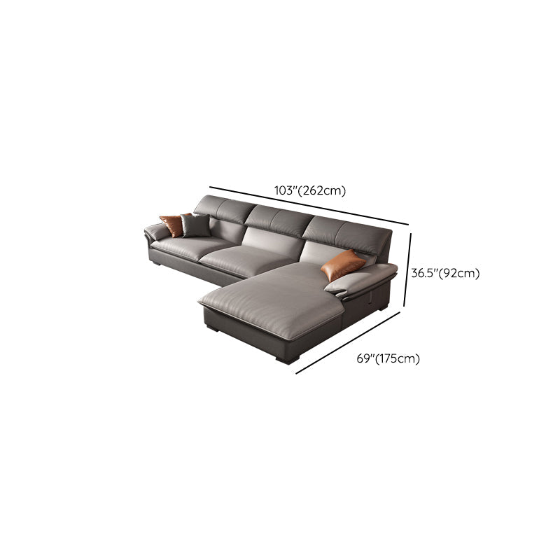 Grey Faux Leather Sectional Sofa Pillow Top Arm Sectional Ottoman Included Clearhalo 'furn' 'furn_sectionals' 'Furniture' 'Living Room Furniture' 'Sectionals' 6920938
