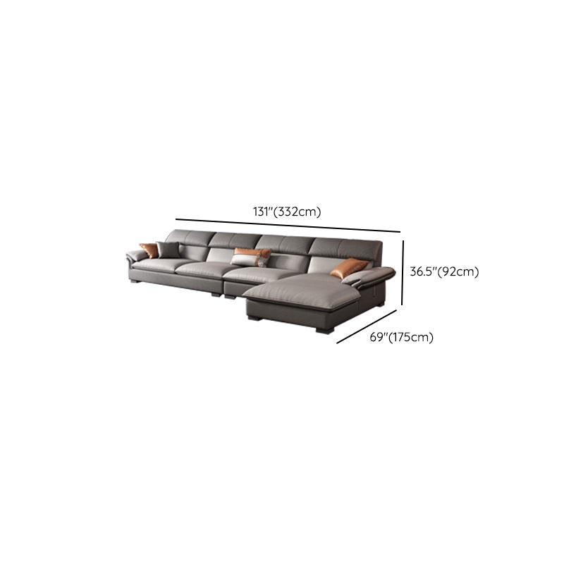 Grey Faux Leather Sectional Sofa Pillow Top Arm Sectional Ottoman Included Clearhalo 'furn' 'furn_sectionals' 'Furniture' 'Living Room Furniture' 'Sectionals' 6920939