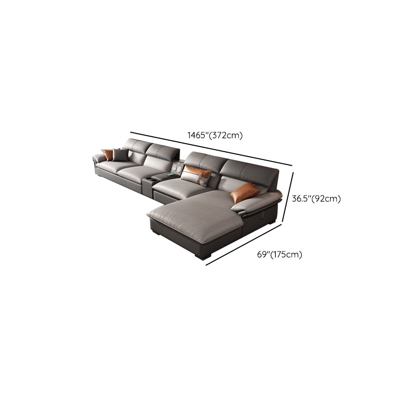 Grey Faux Leather Sectional Sofa Pillow Top Arm Sectional Ottoman Included Clearhalo 'furn' 'furn_sectionals' 'Furniture' 'Living Room Furniture' 'Sectionals' 6920941