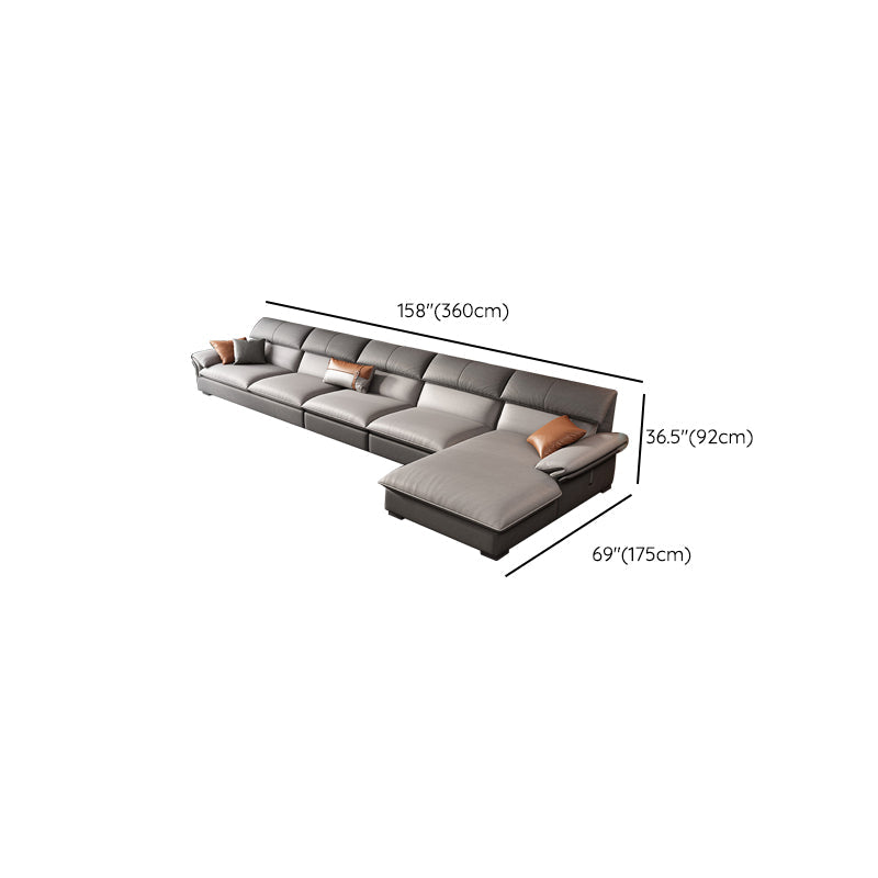 Grey Faux Leather Sectional Sofa Pillow Top Arm Sectional Ottoman Included Clearhalo 'furn' 'furn_sectionals' 'Furniture' 'Living Room Furniture' 'Sectionals' 6920942