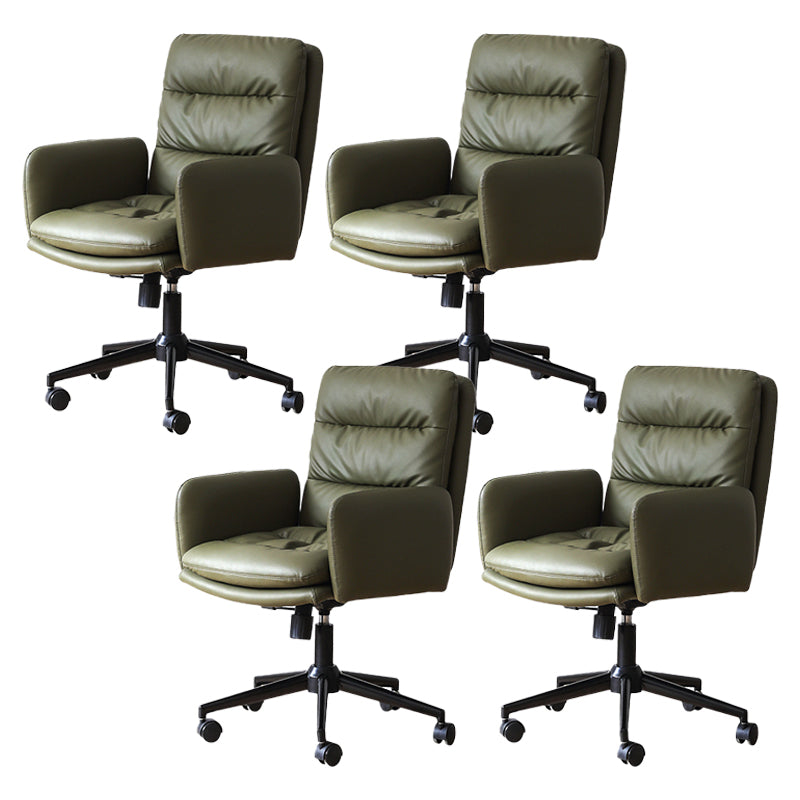 Silla de oficina de cuero moderna altura del asiento ajustable brazos fijos silla giratoria con ruedas