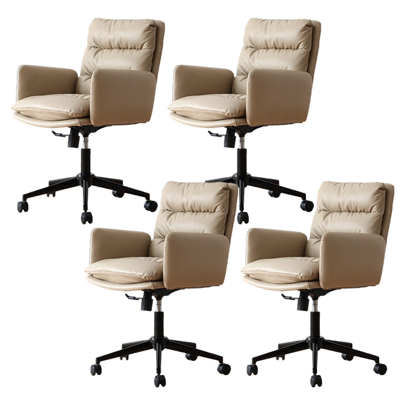 Silla de oficina de cuero moderna altura del asiento ajustable brazos fijos silla giratoria con ruedas