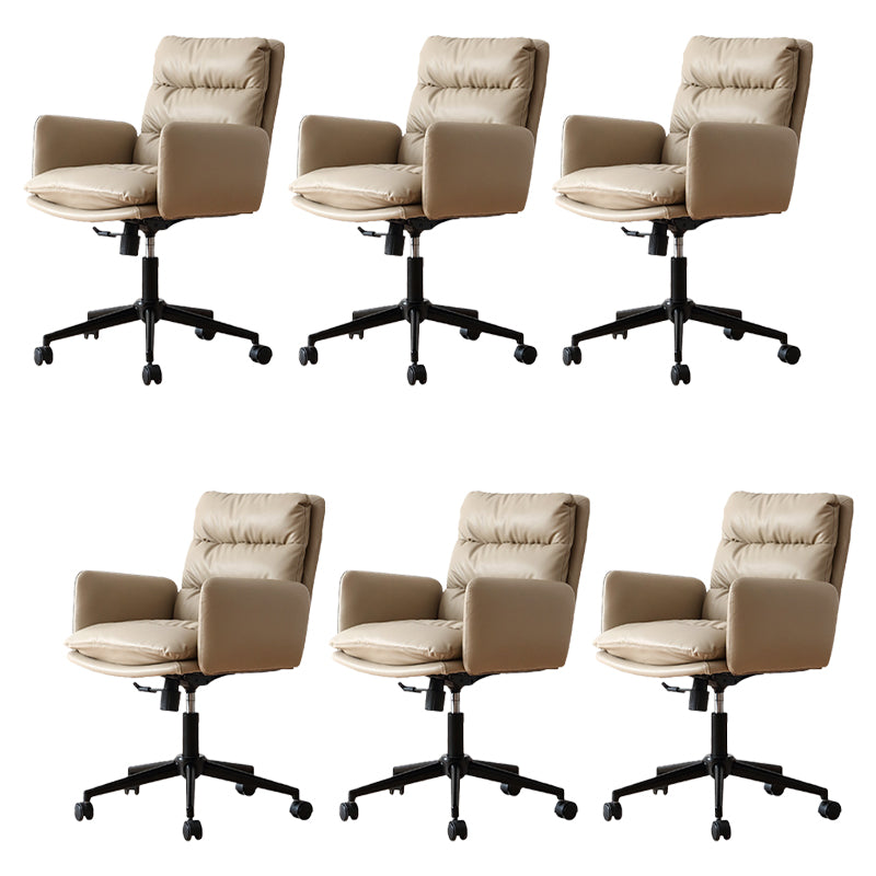 Silla de oficina de cuero moderna altura del asiento ajustable brazos fijos silla giratoria con ruedas
