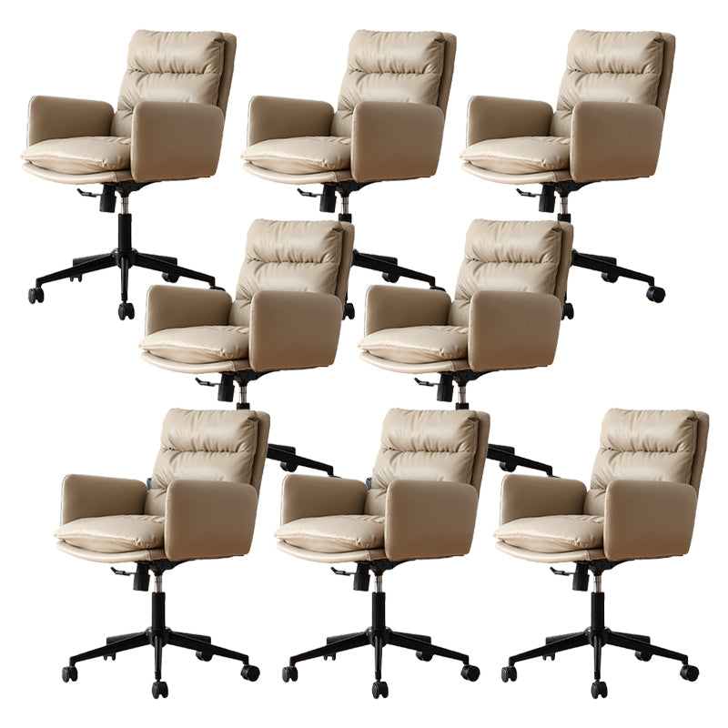 Silla de oficina de cuero moderna altura del asiento ajustable brazos fijos silla giratoria con ruedas