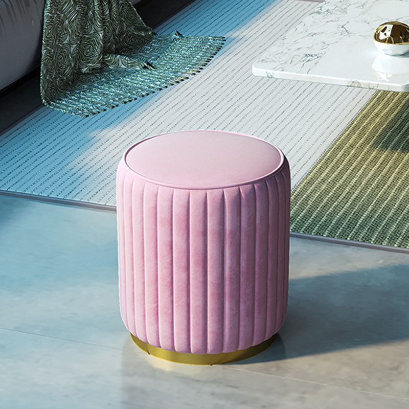 Solid Color Flannel Standard Stool Modern Style Simple Round Stool Pink 1 Piece Clearhalo 'furn' 'furn_ottomans_poufs' 'Furniture' 'Living Room Furniture' 'Ottomans & Poufs' 'ottomans_poufs' 6922073