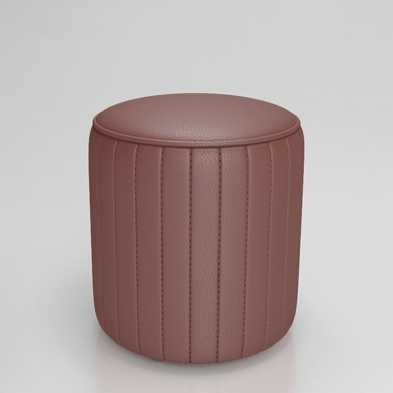 Solid Color Leather Standard Stool Modern Style Simple Round Cushion Stool 12.6"L x 12.6"W x 11.8"H Brown 1 Piece Clearhalo 'furn' 'furn_ottomans_poufs' 'Furniture' 'Living Room Furniture' 'Ottomans & Poufs' 'ottomans_poufs' 6922213