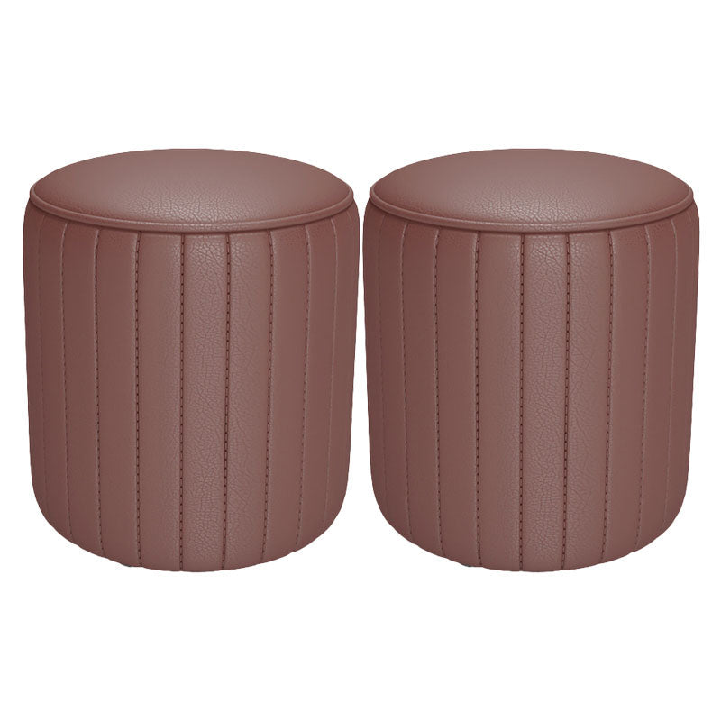 Solid Color Leather Standard Stool Modern Style Simple Round Cushion Stool 12.6"L x 12.6"W x 11.8"H Brown 2 Piece Set Clearhalo 'furn' 'furn_ottomans_poufs' 'Furniture' 'Living Room Furniture' 'Ottomans & Poufs' 'ottomans_poufs' 6922215