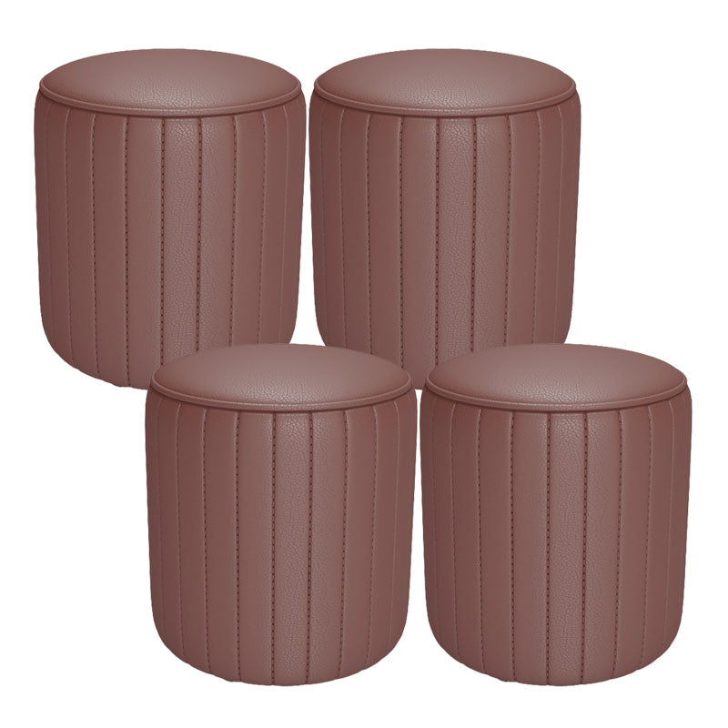 Solid Color Leather Standard Stool Modern Style Simple Round Cushion Stool 12.6"L x 12.6"W x 11.8"H Brown 4 Piece Set Clearhalo 'furn' 'furn_ottomans_poufs' 'Furniture' 'Living Room Furniture' 'Ottomans & Poufs' 'ottomans_poufs' 6922217
