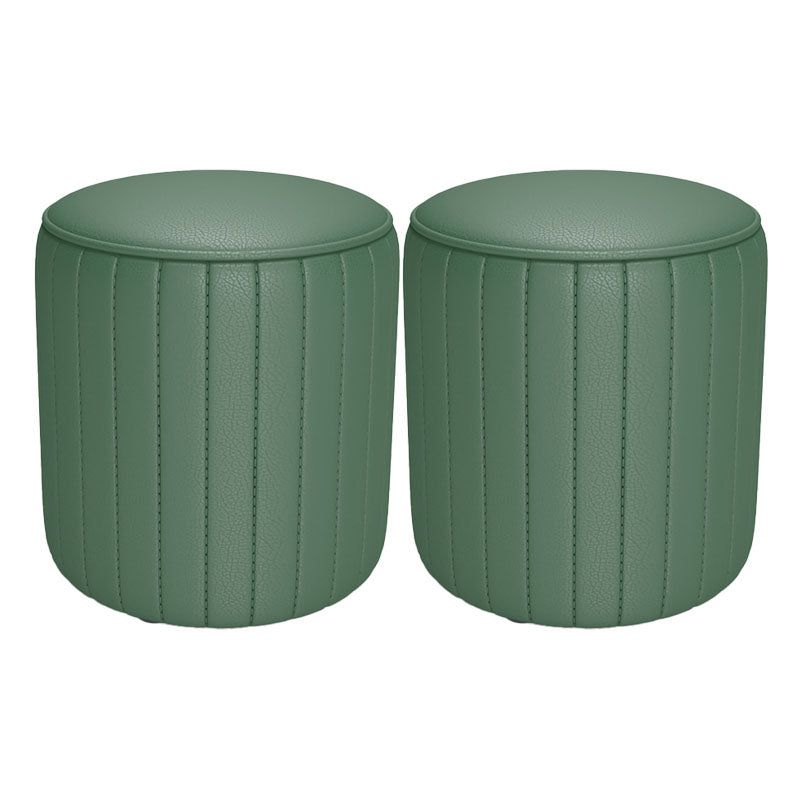 Solid Color Leather Standard Stool Modern Style Simple Round Cushion Stool 12.6"L x 12.6"W x 11.8"H Green 2 Piece Set Clearhalo 'furn' 'furn_ottomans_poufs' 'Furniture' 'Living Room Furniture' 'Ottomans & Poufs' 'ottomans_poufs' 6922220