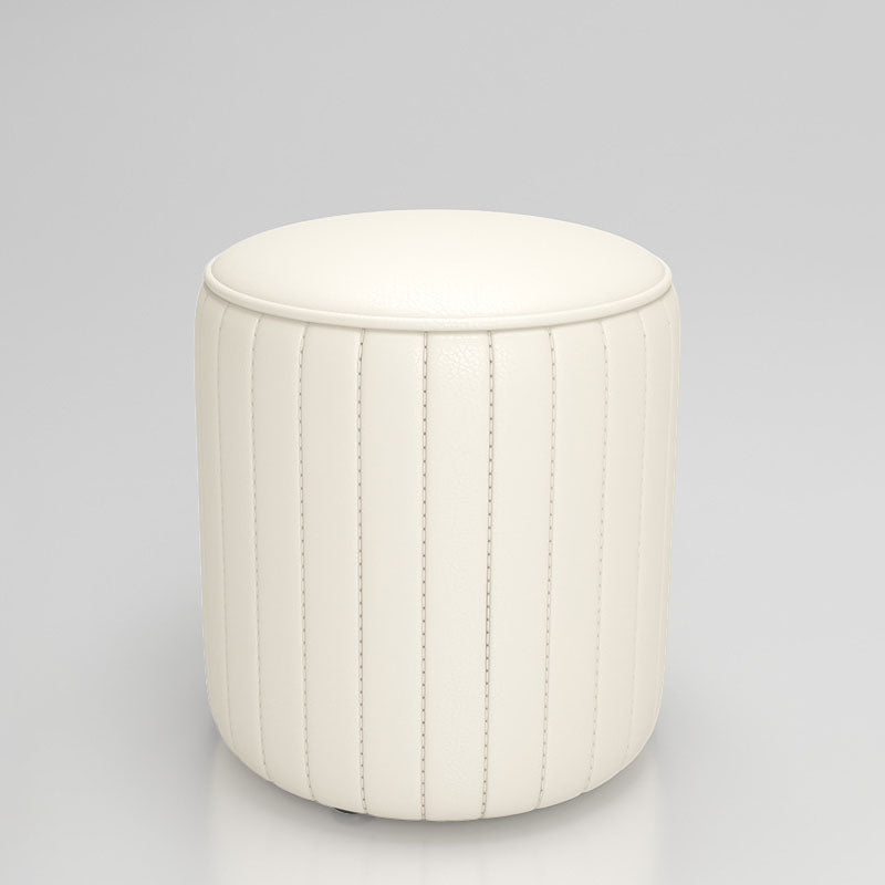Solid Color Leather Standard Stool Modern Style Simple Round Cushion Stool 12.6"L x 12.6"W x 11.8"H Beige 1 Piece Clearhalo 'furn' 'furn_ottomans_poufs' 'Furniture' 'Living Room Furniture' 'Ottomans & Poufs' 'ottomans_poufs' 6922224