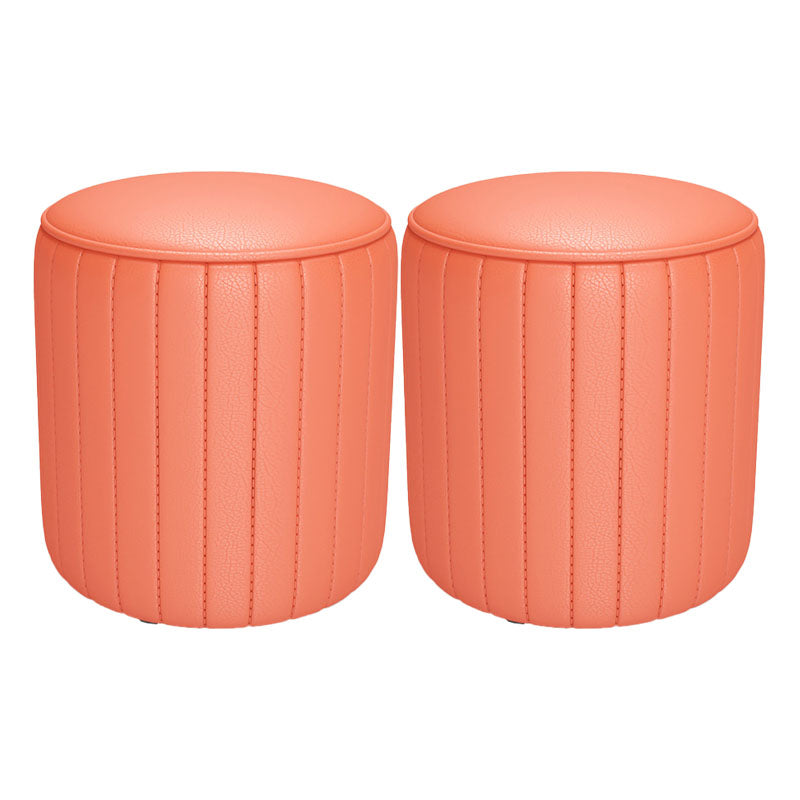Solid Color Leather Standard Stool Modern Style Simple Round Cushion Stool 12.6"L x 12.6"W x 11.8"H Orange 2 Piece Set Clearhalo 'furn' 'furn_ottomans_poufs' 'Furniture' 'Living Room Furniture' 'Ottomans & Poufs' 'ottomans_poufs' 6922231