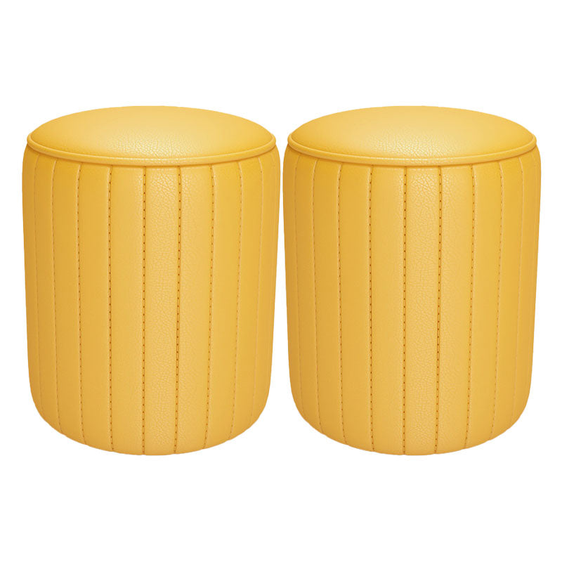 Solid Color Leather Standard Stool Modern Style Simple Round Cushion Stool 13"L x 13"W x 14"H Yellow 2 Piece Set Clearhalo 'furn' 'furn_ottomans_poufs' 'Furniture' 'Living Room Furniture' 'Ottomans & Poufs' 'ottomans_poufs' 6922237