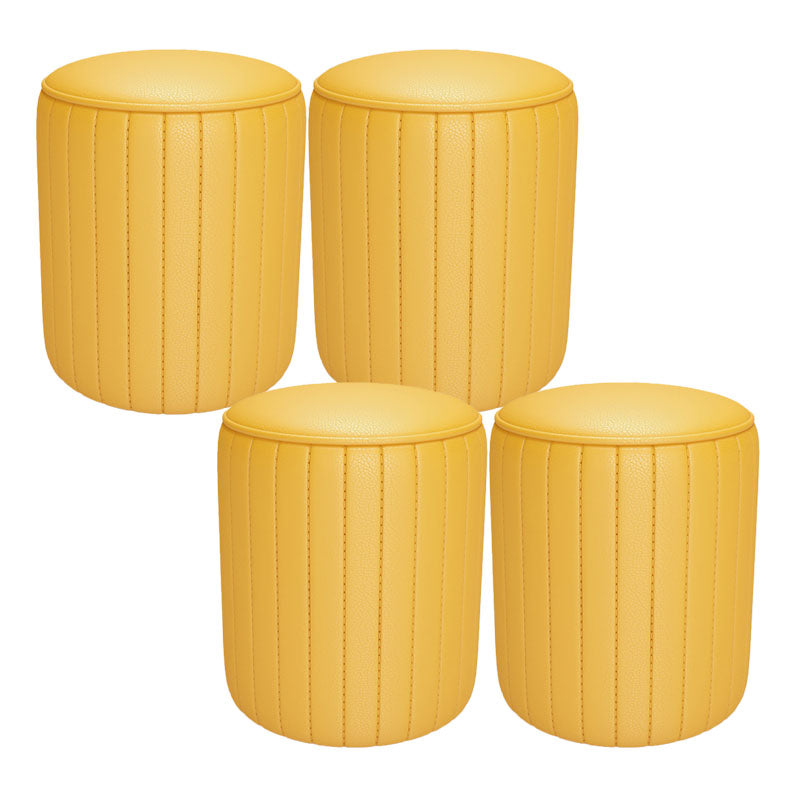 Solid Color Leather Standard Stool Modern Style Simple Round Cushion Stool 13"L x 13"W x 14"H Yellow 4 Piece Set Clearhalo 'furn' 'furn_ottomans_poufs' 'Furniture' 'Living Room Furniture' 'Ottomans & Poufs' 'ottomans_poufs' 6922238