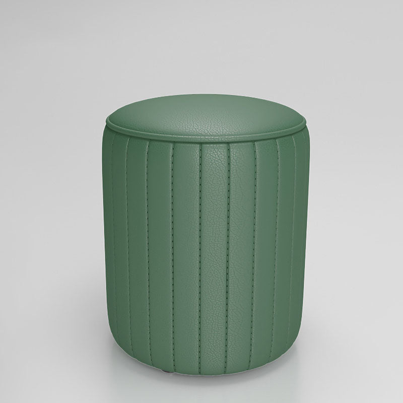 Solid Color Leather Standard Stool Modern Style Simple Round Cushion Stool 13"L x 13"W x 14"H Green 1 Piece Clearhalo 'furn' 'furn_ottomans_poufs' 'Furniture' 'Living Room Furniture' 'Ottomans & Poufs' 'ottomans_poufs' 6922242