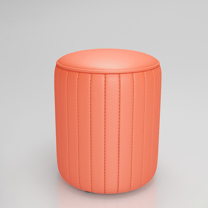 Solid Color Leather Standard Stool Modern Style Simple Round Cushion Stool 13"L x 13"W x 14"H Orange 1 Piece Clearhalo 'furn' 'furn_ottomans_poufs' 'Furniture' 'Living Room Furniture' 'Ottomans & Poufs' 'ottomans_poufs' 6922247