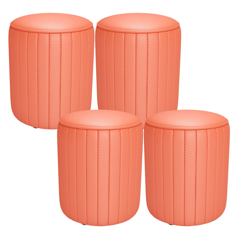 Solid Color Leather Standard Stool Modern Style Simple Round Cushion Stool 13"L x 13"W x 14"H Orange 4 Piece Set Clearhalo 'furn' 'furn_ottomans_poufs' 'Furniture' 'Living Room Furniture' 'Ottomans & Poufs' 'ottomans_poufs' 6922249