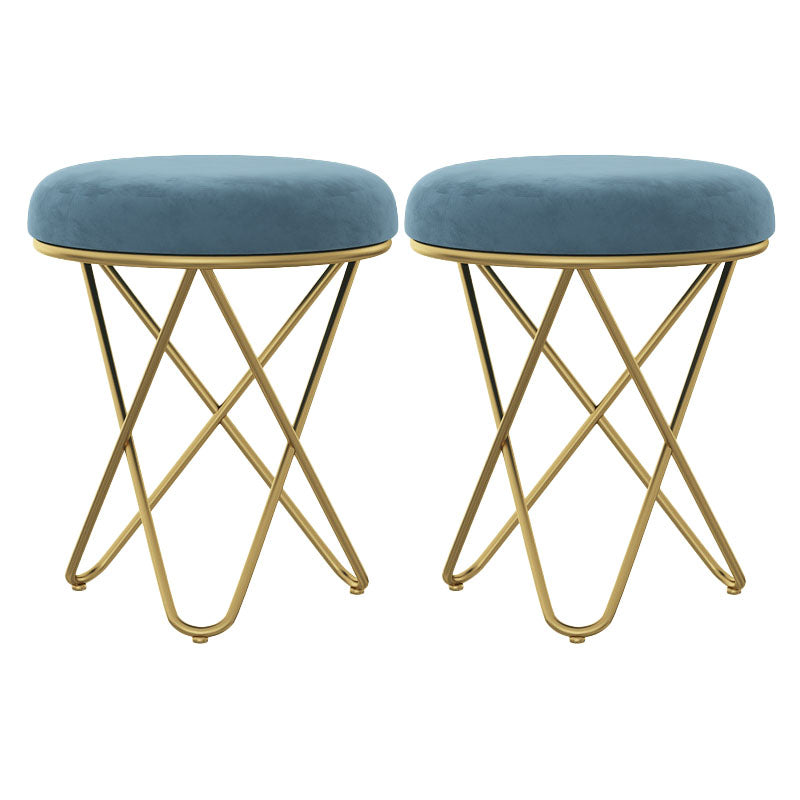 Solid Color Fabric Standard Stool Modern Style Simple Round Cushion Stool Velvet Blue 2 Piece Set Clearhalo 'furn' 'furn_ottomans_poufs' 'Furniture' 'Living Room Furniture' 'Ottomans & Poufs' 'ottomans_poufs' 6922268