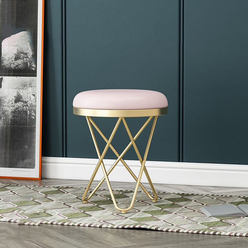 Solid Color Fabric Standard Stool Modern Style Simple Round Cushion Stool Faux Leather Light Pink 1 Piece Clearhalo 'furn' 'furn_ottomans_poufs' 'Furniture' 'Living Room Furniture' 'Ottomans & Poufs' 'ottomans_poufs' 6922288