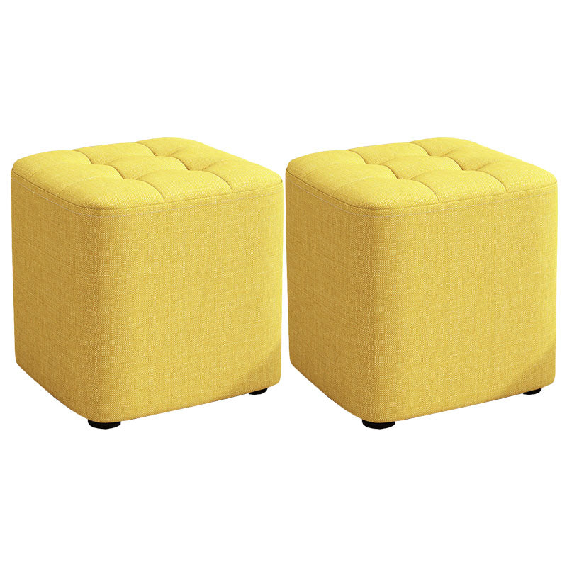 Solid Color Fabric Standard Stool Modern Simple Square Upholstered Stool 11"L x 11"W x 11"H Yellow 2 Piece Set Clearhalo 'furn' 'furn_ottomans_poufs' 'Furniture' 'Living Room Furniture' 'Ottomans & Poufs' 'ottomans_poufs' 6922310