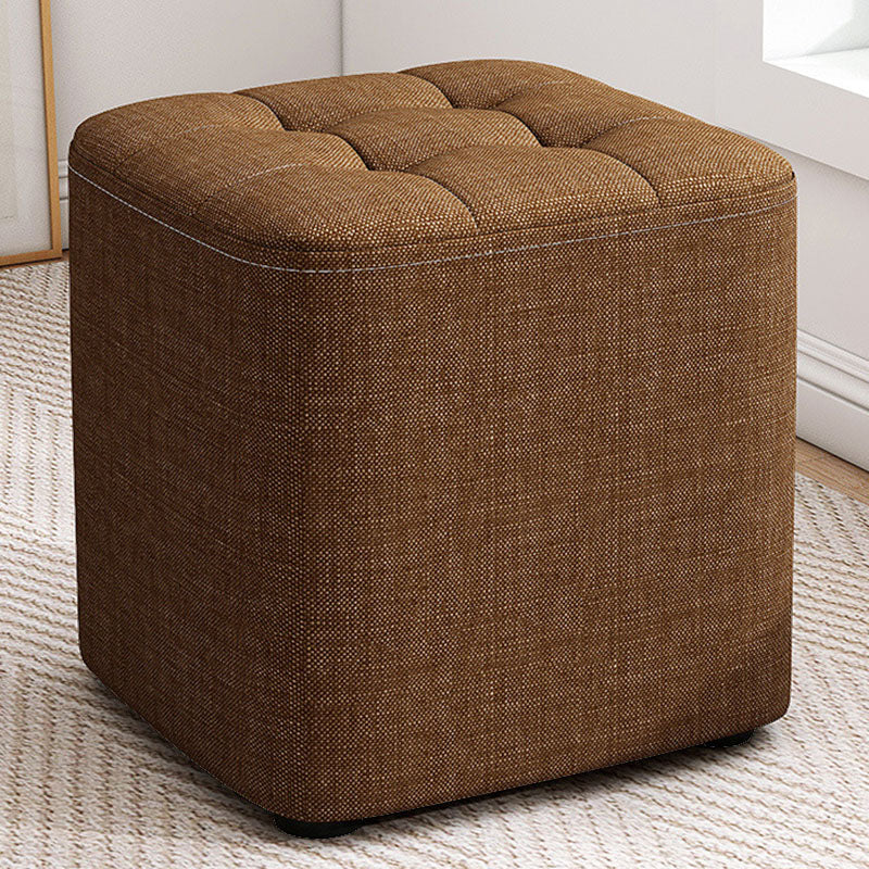 Solid Color Fabric Standard Stool Modern Simple Square Upholstered Stool 11"L x 11"W x 11"H Brown 1 Piece Clearhalo 'furn' 'furn_ottomans_poufs' 'Furniture' 'Living Room Furniture' 'Ottomans & Poufs' 'ottomans_poufs' 6922314