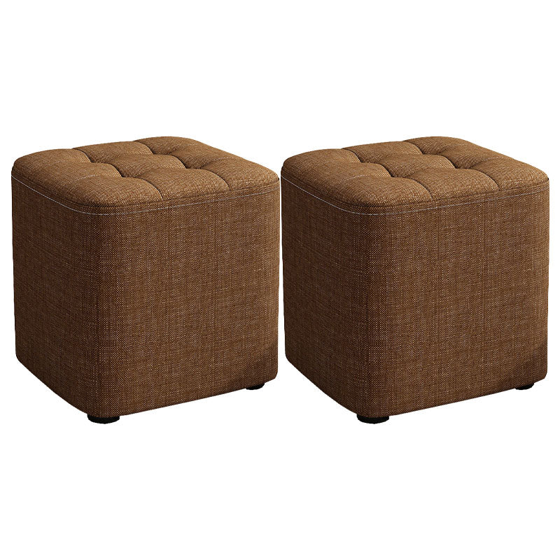 Solid Color Fabric Standard Stool Modern Simple Square Upholstered Stool 11"L x 11"W x 11"H Brown 2 Piece Set Clearhalo 'furn' 'furn_ottomans_poufs' 'Furniture' 'Living Room Furniture' 'Ottomans & Poufs' 'ottomans_poufs' 6922315