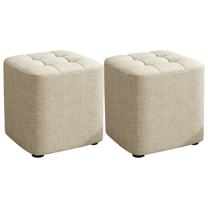 Solid Color Fabric Standard Stool Modern Simple Square Upholstered Stool 11"L x 11"W x 11"H Beige 2 Piece Set Clearhalo 'furn' 'furn_ottomans_poufs' 'Furniture' 'Living Room Furniture' 'Ottomans & Poufs' 'ottomans_poufs' 6922329