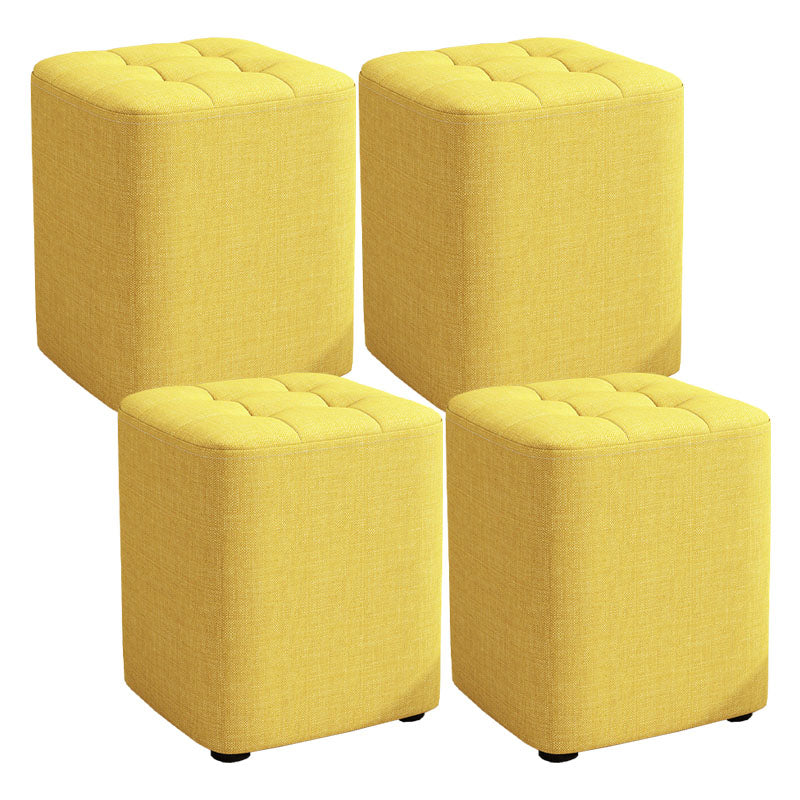 Solid Color Fabric Standard Stool Modern Simple Square Upholstered Stool 11"L x 11"W x 14"H Yellow 4 Piece Set Clearhalo 'furn' 'furn_ottomans_poufs' 'Furniture' 'Living Room Furniture' 'Ottomans & Poufs' 'ottomans_poufs' 6922339