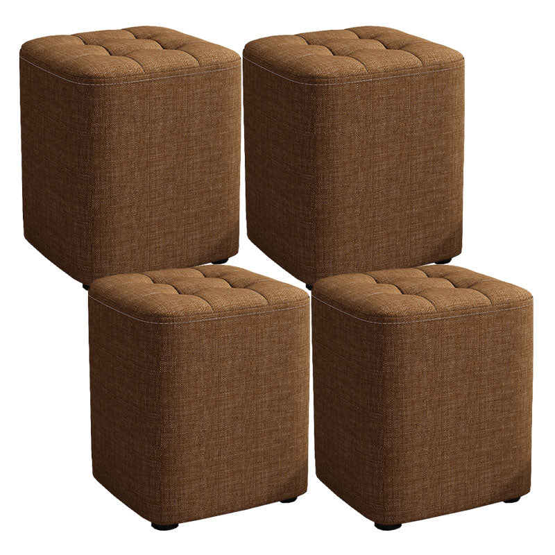 Solid Color Fabric Standard Stool Modern Simple Square Upholstered Stool 11"L x 11"W x 14"H Brown 4 Piece Set Clearhalo 'furn' 'furn_ottomans_poufs' 'Furniture' 'Living Room Furniture' 'Ottomans & Poufs' 'ottomans_poufs' 6922342