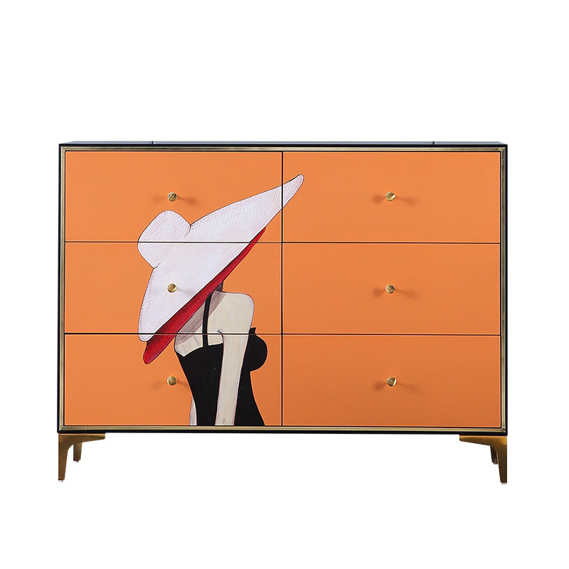 Horizontal Glam Double Chest Soft-Close Drawers Storage Chest 47"L x 14"W x 35"H Dark Orange Clearhalo 'Bedroom Furniture' 'Dressers & Chests' 'dressers_chests' 'furn' 'furn_dressers_chests' 'Furniture' 6922361