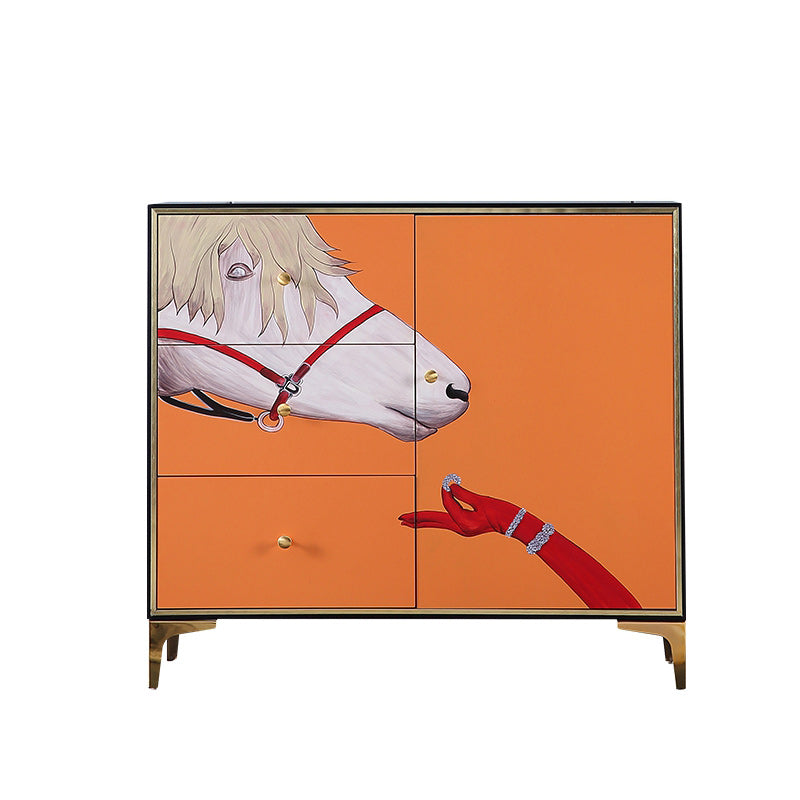 Horizontal Glam Double Chest Soft-Close Drawers Storage Chest 39"L x 14"W x 35"H Dark Orange Clearhalo 'Bedroom Furniture' 'Dressers & Chests' 'dressers_chests' 'furn' 'furn_dressers_chests' 'Furniture' 6922370