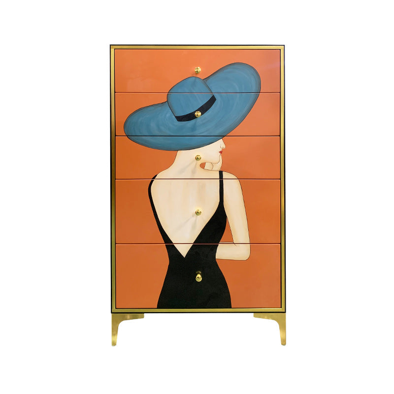 Horizontal Glam Double Chest Soft-Close Drawers Storage Chest 27"L x 14"W x 46"H White Orange Clearhalo 'Bedroom Furniture' 'Dressers & Chests' 'dressers_chests' 'furn' 'furn_dressers_chests' 'Furniture' 6922372