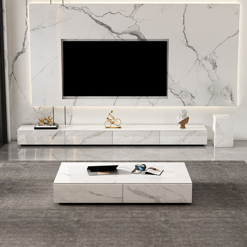 White Stone TV Console Contemporary 4 Drawers Cabinet Media Console Clearhalo 'furn' 'furn_tv_stands_entertainment_centers' 'Furniture' 'Living Room Furniture' 'TV Stands & Entertainment Centers' 'TV Stands & Media Storage Furniture' 'tv_stands_entertainment_centers' 6929036