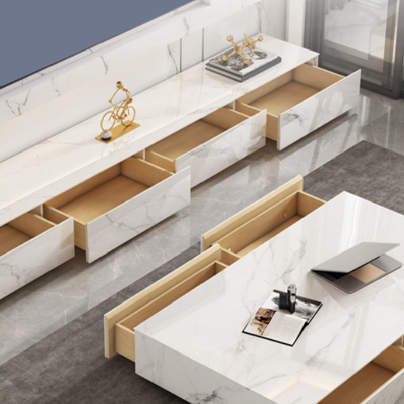 White Stone TV Console Contemporary 4 Drawers Cabinet Media Console Clearhalo 'furn' 'furn_tv_stands_entertainment_centers' 'Furniture' 'Living Room Furniture' 'TV Stands & Entertainment Centers' 'TV Stands & Media Storage Furniture' 'tv_stands_entertainment_centers' 6929037