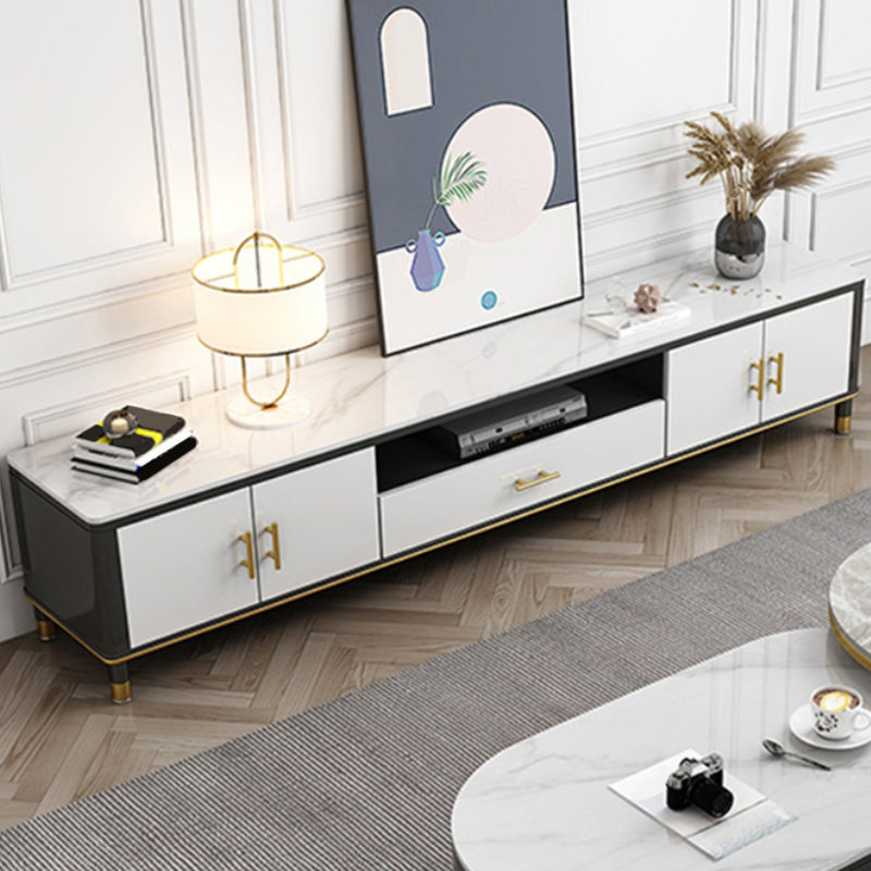 Stone Media Console Contemporary Open Storage TV Console with Doors Clearhalo 'furn' 'furn_tv_stands_entertainment_centers' 'Furniture' 'Living Room Furniture' 'TV Stands & Entertainment Centers' 'TV Stands & Media Storage Furniture' 'tv_stands_entertainment_centers' 6929063