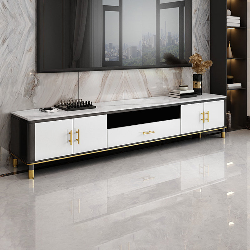 Stone Media Console Contemporary Open Storage TV Console with Doors White Clearhalo 'furn' 'furn_tv_stands_entertainment_centers' 'Furniture' 'Living Room Furniture' 'TV Stands & Entertainment Centers' 'TV Stands & Media Storage Furniture' 'tv_stands_entertainment_centers' 6929064
