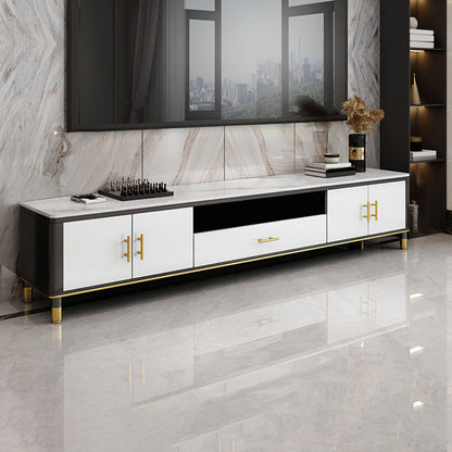 Stone Media Console Contemporary Open Storage TV Console with Doors White Clearhalo 'furn' 'furn_tv_stands_entertainment_centers' 'Furniture' 'Living Room Furniture' 'TV Stands & Entertainment Centers' 'TV Stands & Media Storage Furniture' 'tv_stands_entertainment_centers' 6929064