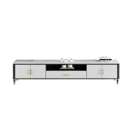Stone Media Console Contemporary Open Storage TV Console with Doors Clearhalo 'furn' 'furn_tv_stands_entertainment_centers' 'Furniture' 'Living Room Furniture' 'TV Stands & Entertainment Centers' 'TV Stands & Media Storage Furniture' 'tv_stands_entertainment_centers' 6929069