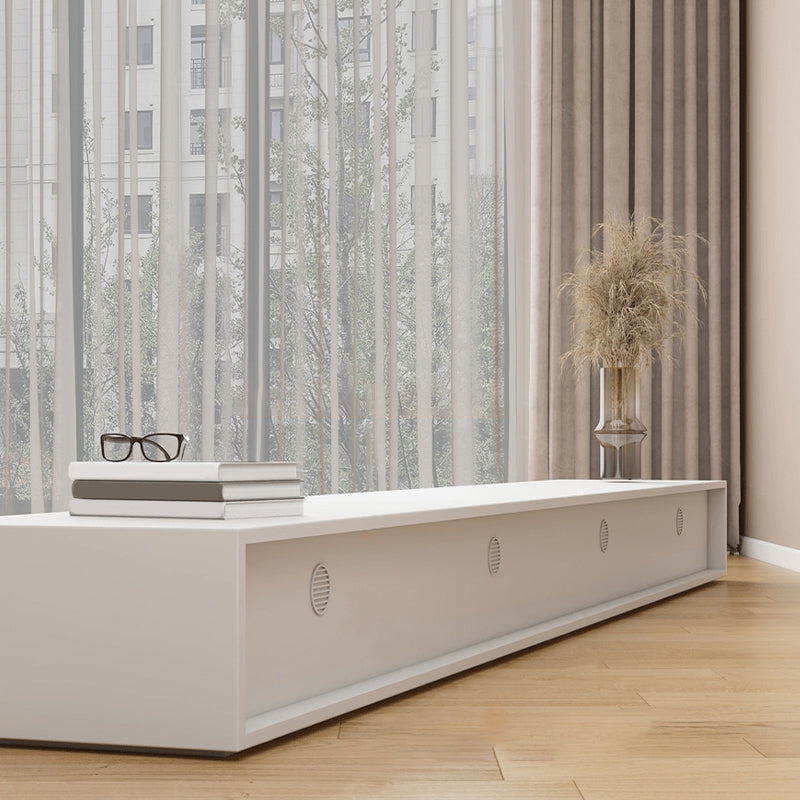 Faux Wood TV Console White Contemporary Cable Management Media Console Clearhalo 'furn' 'furn_tv_stands_entertainment_centers' 'Furniture' 'Living Room Furniture' 'TV Stands & Entertainment Centers' 'TV Stands & Media Storage Furniture' 'tv_stands_entertainment_centers' 6929084