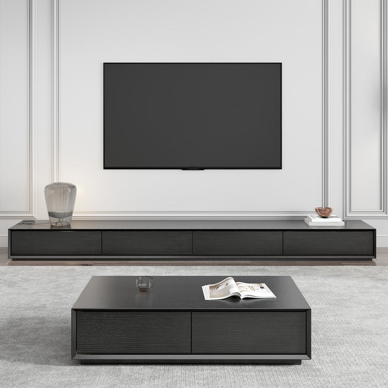 Faux Wood Media Console Modern Black Cable Management TV Console Clearhalo 'furn' 'furn_tv_stands_entertainment_centers' 'Furniture' 'Living Room Furniture' 'TV Stands & Entertainment Centers' 'TV Stands & Media Storage Furniture' 'tv_stands_entertainment_centers' 6929103