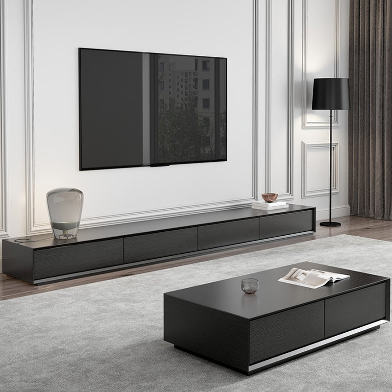 Faux Wood Media Console Modern Black Cable Management TV Console Clearhalo 'furn' 'furn_tv_stands_entertainment_centers' 'Furniture' 'Living Room Furniture' 'TV Stands & Entertainment Centers' 'TV Stands & Media Storage Furniture' 'tv_stands_entertainment_centers' 6929105