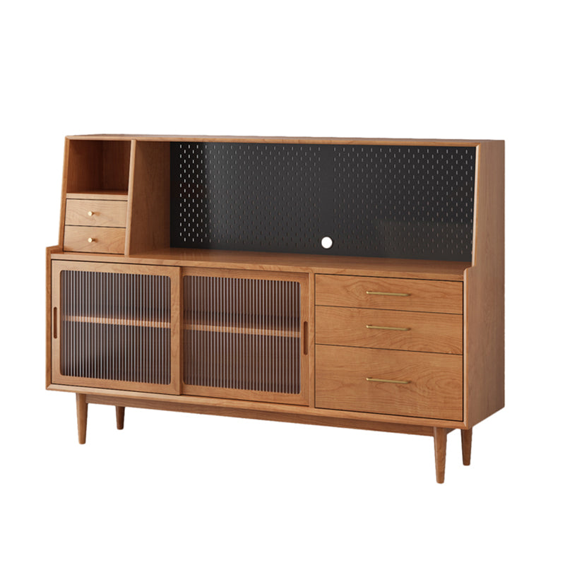 Puertas de vidrio de caña contemporánea de madera gabinete de porcelana con cajones