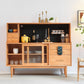 Puertas de vidrio de caña contemporánea de madera gabinete de porcelana con cajones