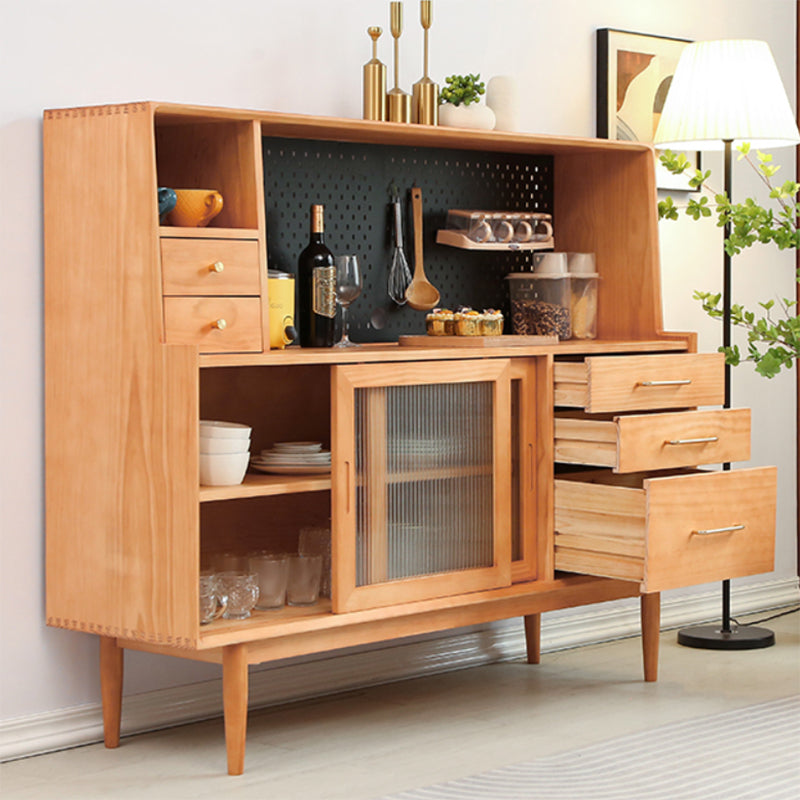 Puertas de vidrio de caña contemporánea de madera gabinete de porcelana con cajones