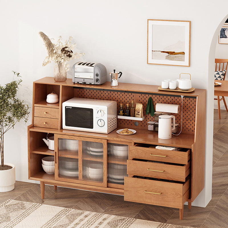 Puertas de vidrio de caña contemporánea de madera gabinete de porcelana con cajones