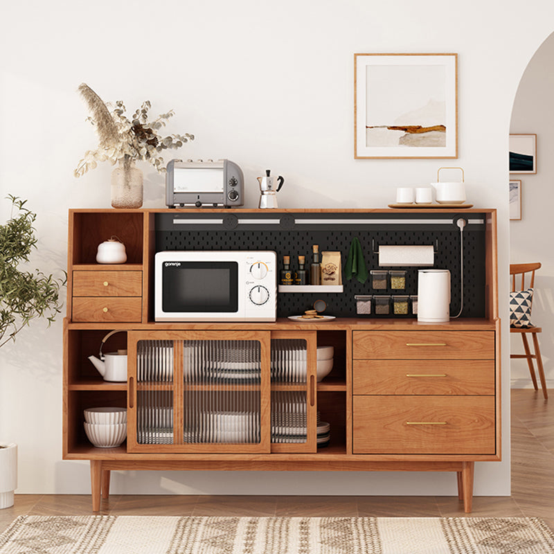 Puertas de vidrio de caña contemporánea de madera gabinete de porcelana con cajones