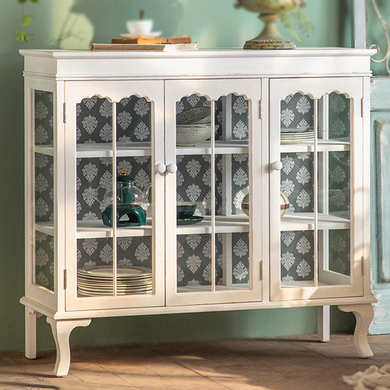 Traditional Curio Cabinet Solid Wood Glass Doors Display Stand 43"L x 16"W x 40"H White Clearhalo 'Display & China Cabinets' 'display_china_cabinets' 'furn' 'furn_display_china_cabinets' 'Furniture' 'Kitchen & Dining Furniture' 6929179